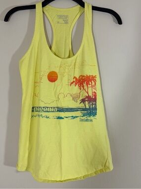Patagonia Womens Yellow Racerback Graphic Tank Top Organic Cotton Logo Size XS